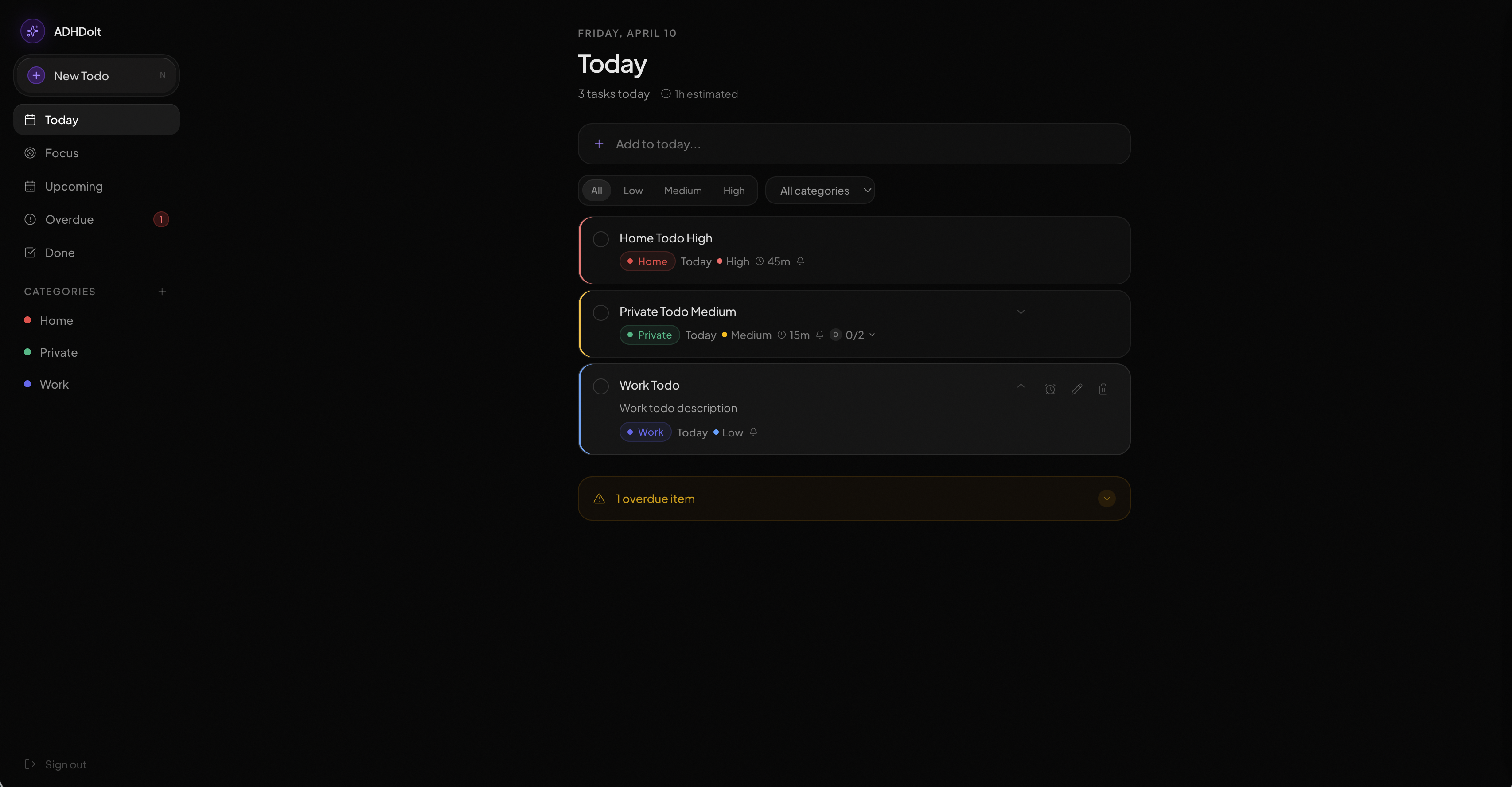 Task card with action buttons visible