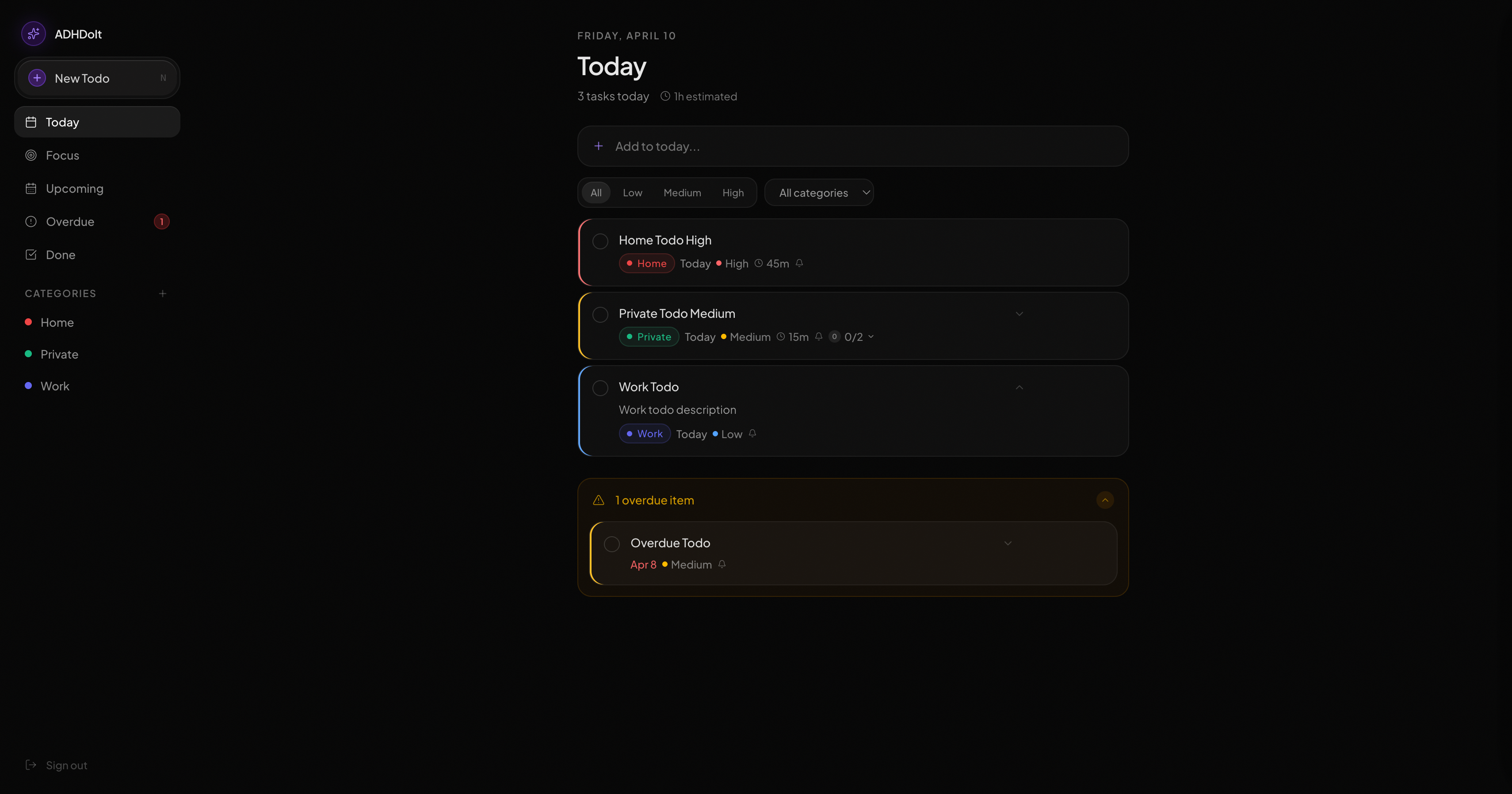 Today view with overdue section open at bottom