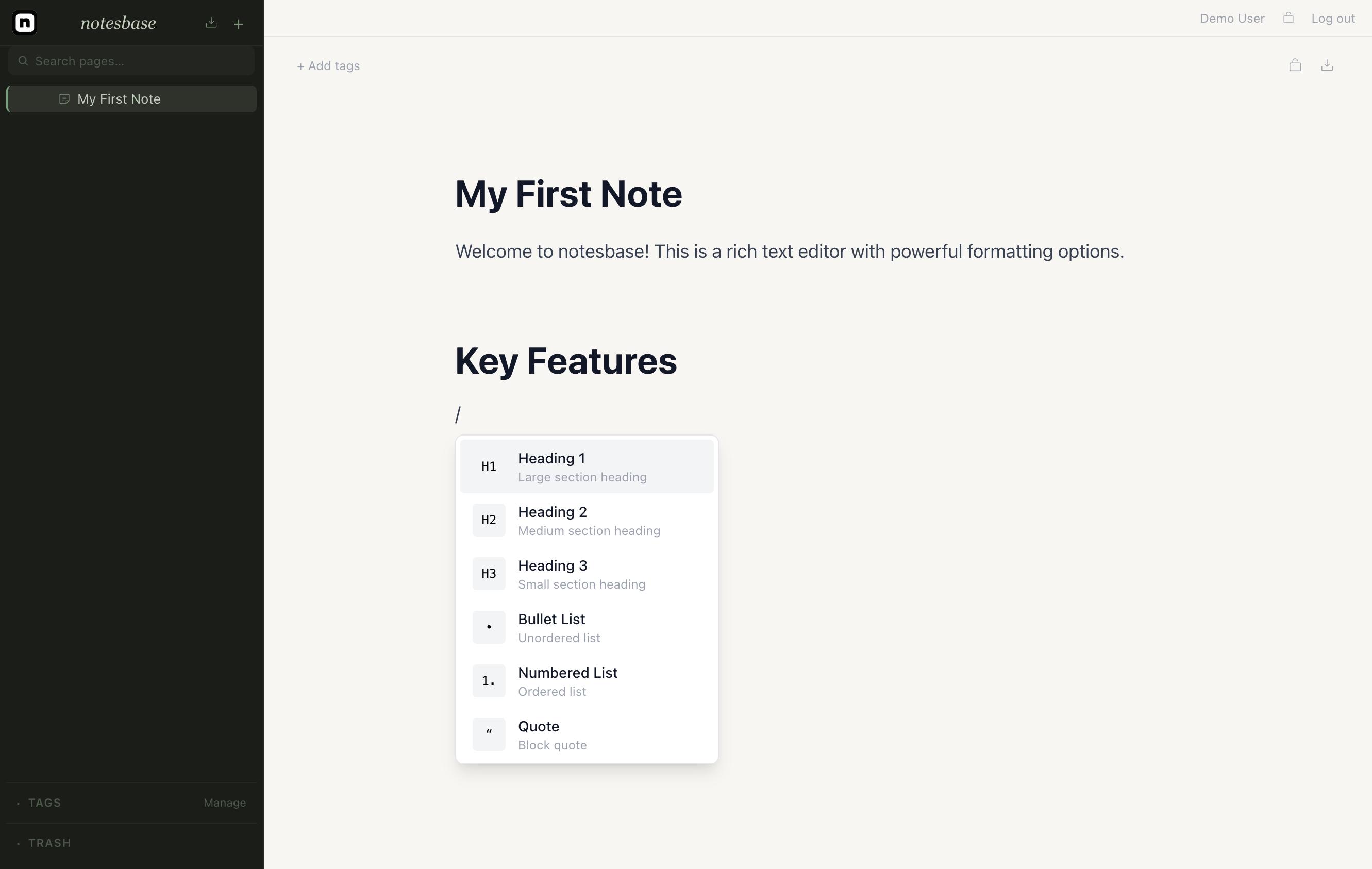 Rich text editor with multiple formats